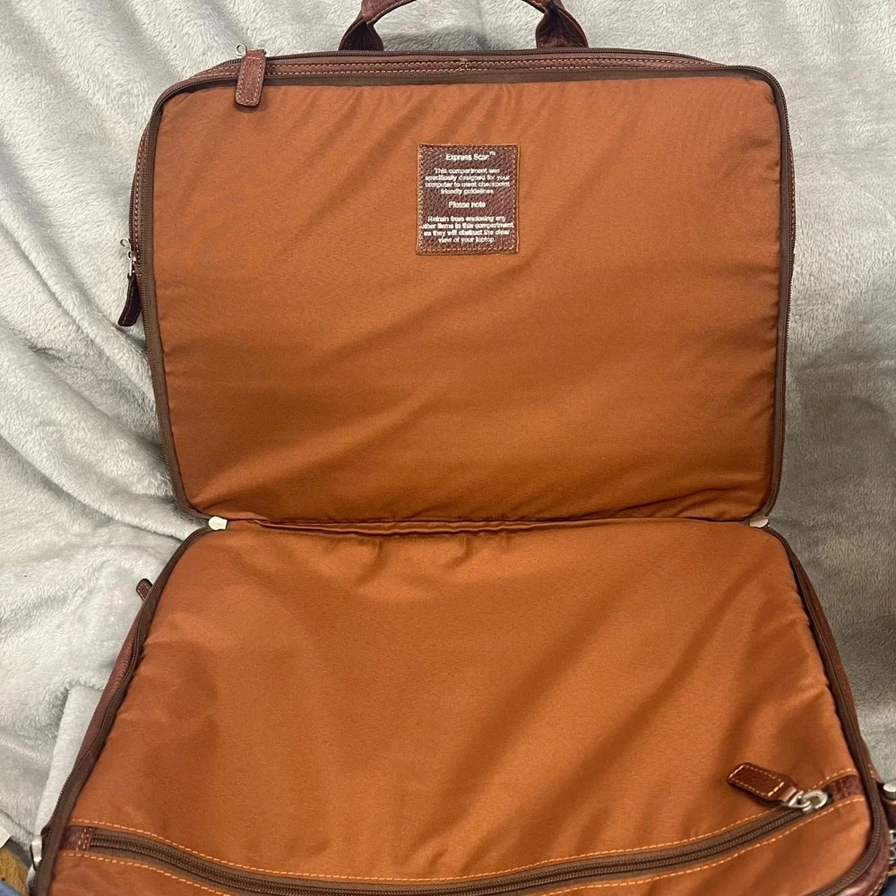 Classico by‎ Mosaic Express Scan Zip Briefcase Laptop Bag Brown Leather